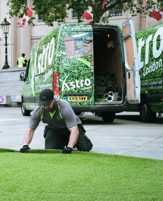 Astrolondon team doing professional synthetic grass installation